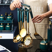 7 PCS Stainless Steel Silicone Kitchen Utensil Slotted Spatula Turner Ladle Serving Spoon Pasta Server Cooking Set glodeco