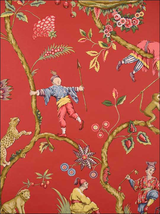 Scalamandre SC0002WP81547 Chinoise Exotique Tomato Wallpaper