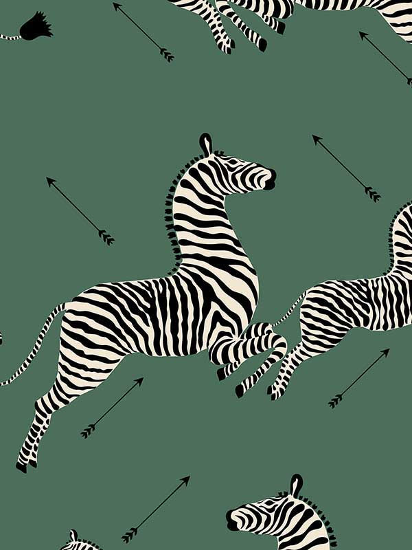 Scalamandre SC0004WP81388M Zebras Wallpaper Serengeti Green Wallpaper