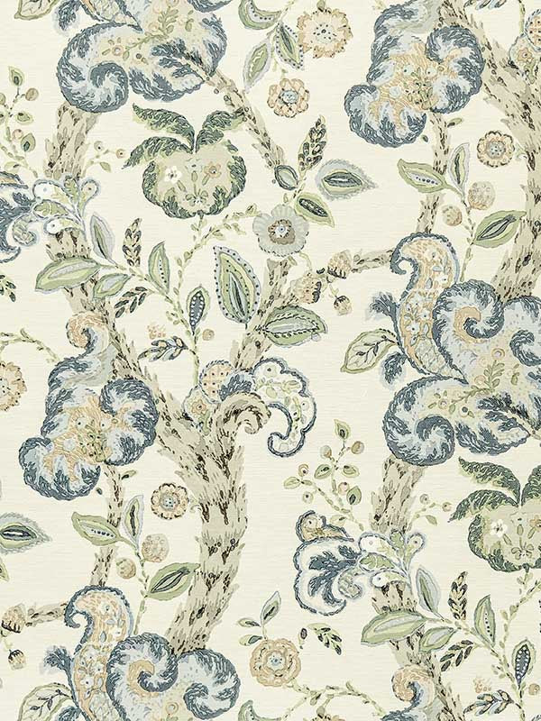 Scalamandre SC0001WP88589 Cumbria Aquamarine On Ivory Wallpaper