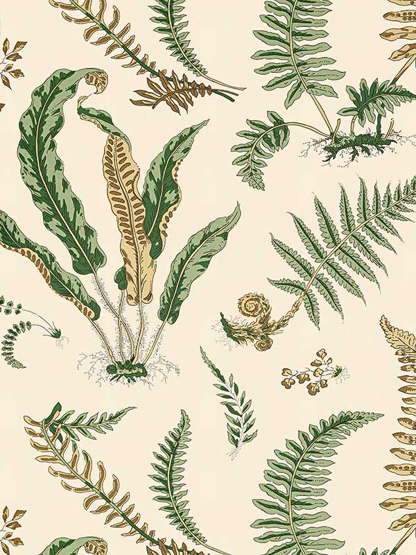 Scalamandre SC0001WP88592D Elsie De Wolfe Greens On Off White Wallpaper
