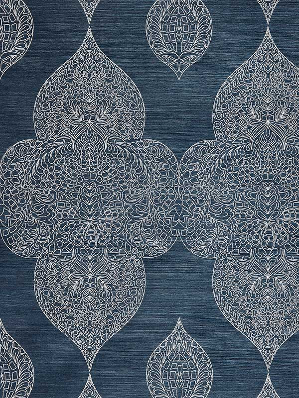 Scalamandre SC0003WP88555 Taj Embroidered Sisal Indigo Wallpaper