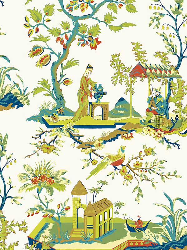Scalamandre SC0011WP81212 ChIn Ling Multicolor On Ivory Wallpaper