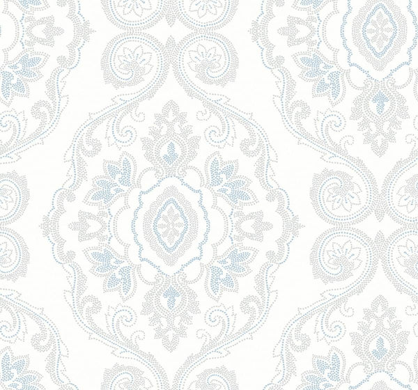 Seabrook Nautical Damask Blue Oasis Wallpaper