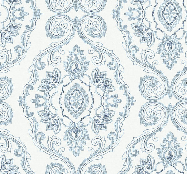 Seabrook Nautical Damask Coastal Blue Wallpaper