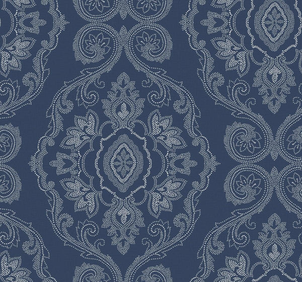 Seabrook Nautical Damask Nautical Blue Wallpaper