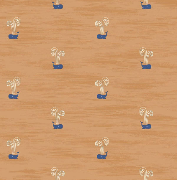 Seabrook Tiny Whales Orange And Navy Wallpaper