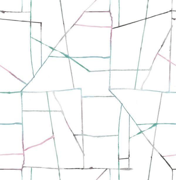 Seabrook Geo Creative Pink, Teal, And Gray Wallpaper