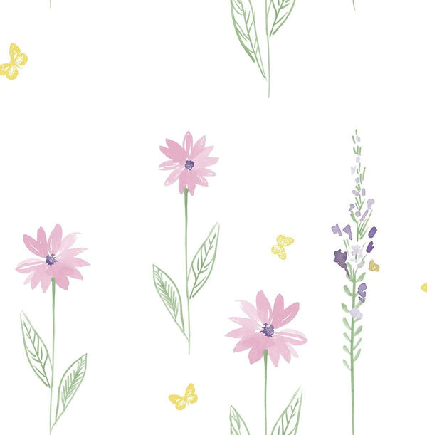 Seabrook Daisy Field Pink And Green Wallpaper