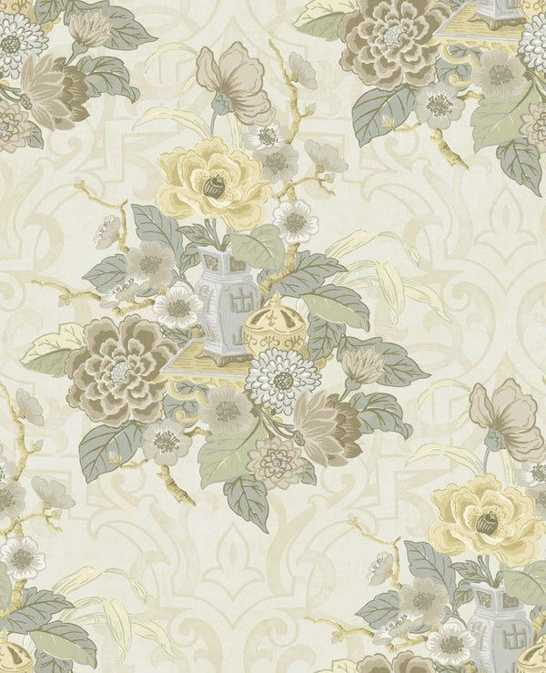 Seabrook Dynasty Floral Metallic Pearl Wallpaper