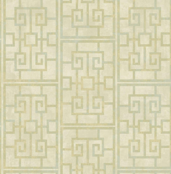 Seabrook Dynasty Lattice Metallic Pearl And Mint Wallpaper