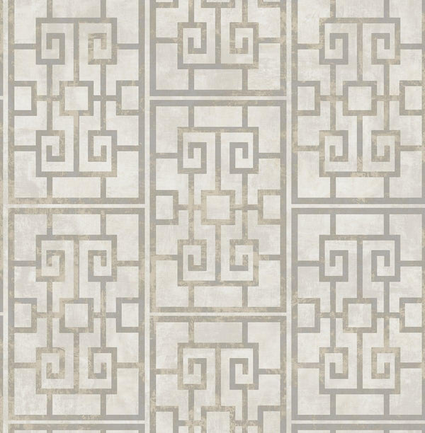 Seabrook Dynasty Lattice Metallic Pearl And Gray Wallpaper