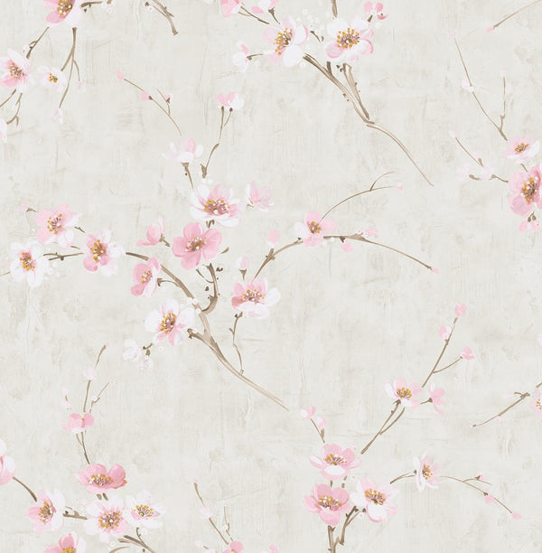 Seabrook Silk Road Dogwood Metallic Pearl And Pink Wallpaper