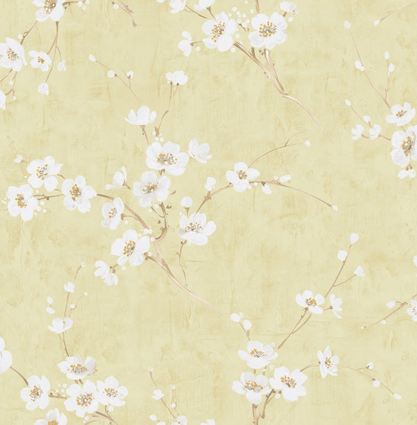 Seabrook Silk Road Dogwood Metallic Pearl And Gold Wallpaper