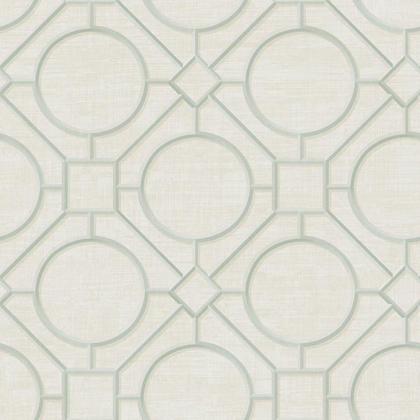 Seabrook Silk Road Trellis Metallic Mint And Off-White Wallpaper