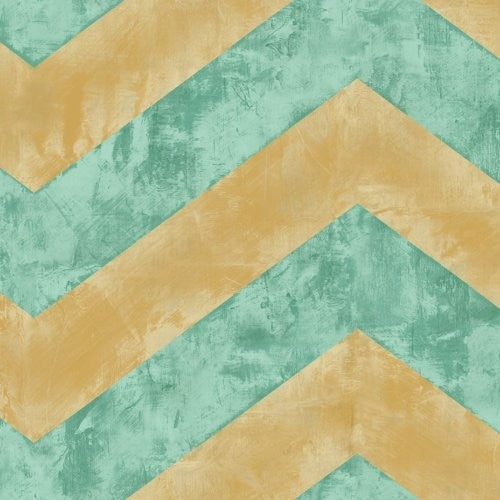 Seabrook Hubble Chevron Metallic Gold And Teal Wallpaper