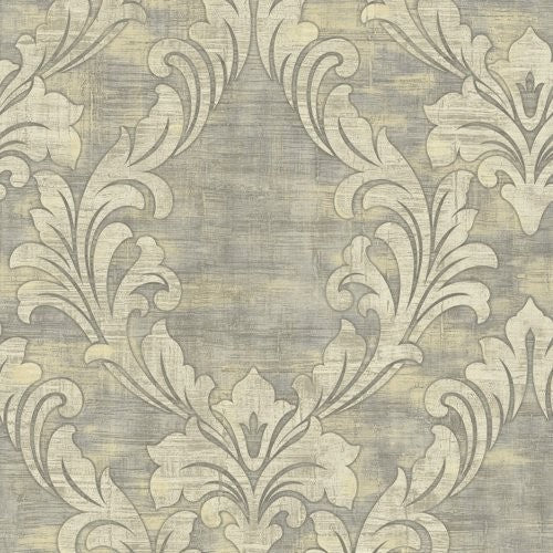 Seabrook Kepler Damask Metallic Pearl And Gray Wallpaper