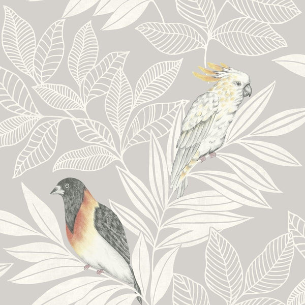 Seabrook Paradise Island Birds Daydream Gray And Ivory Wallpaper