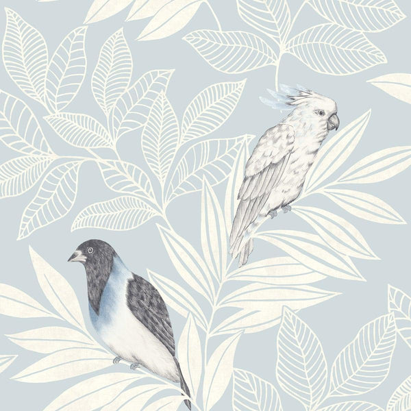 Seabrook Paradise Island Birds Blue Oasis And Ivory Wallpaper