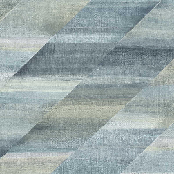 Seabrook Rainbow Diagonals Steel Blue And Stone Wallpaper