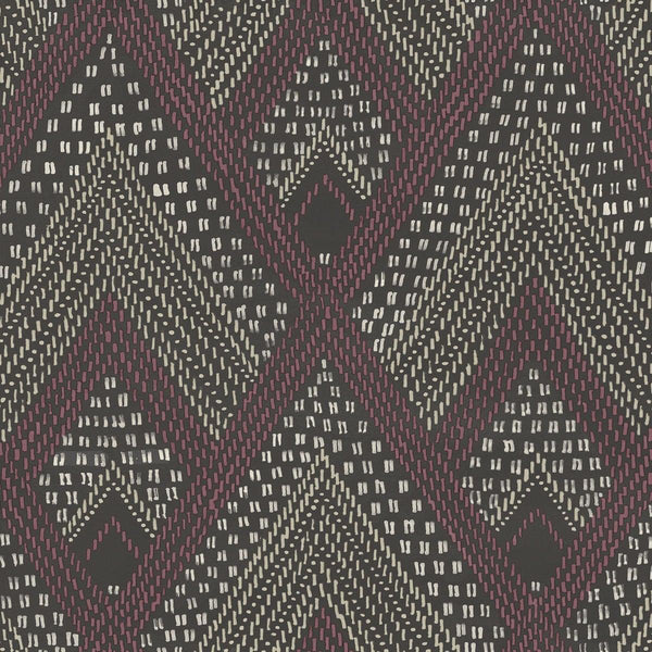 Seabrook Panama Boho Diamonds Cranberry And Brushed Ebony Wallpaper