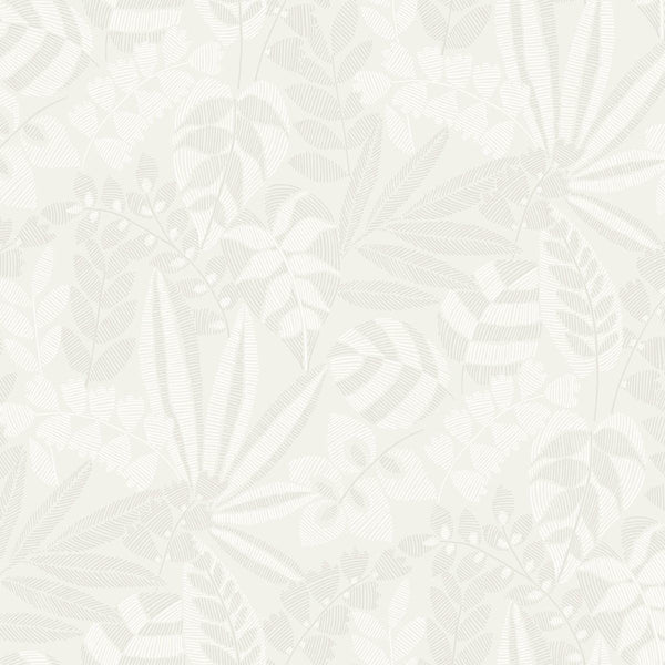 Seabrook Botanica Striped Leaves Gray Mist And Ivory Wallpaper