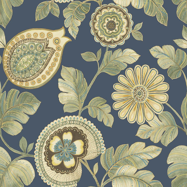 Seabrook Calypso Paisley Leaf Champlain And Rosemary Wallpaper