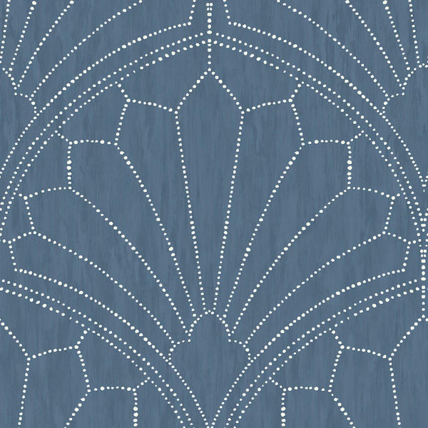 Seabrook Scallop Medallion Steel Blue And Ivory Wallpaper