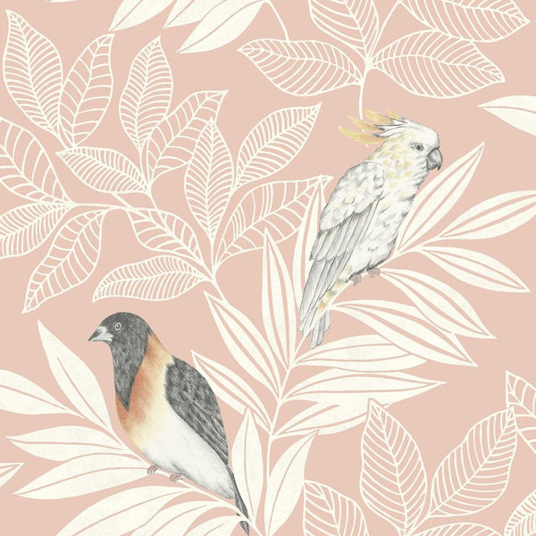 Seabrook Paradise Island Birds Pink Sunset And Ivory Wallpaper