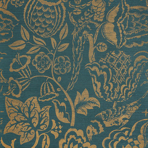 Schumacher - Uccello Sisal - Gold On Peacock - 5008264 - Wallpaper