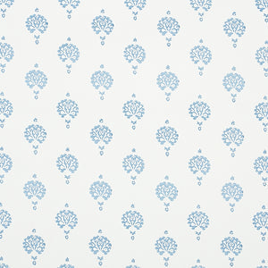 Schumacher - Dahlia Hand Blocked Print - Blue - 5011230 - Wallpaper