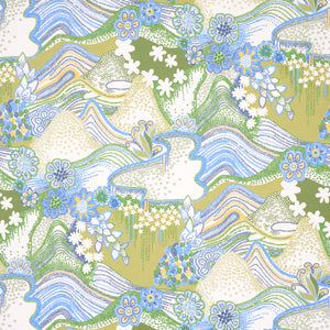Schumacher - Daisy Chain - Green And Blue - 5013552 - Wallpaper