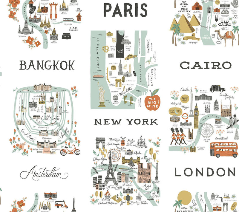 Rifle Paper Co. City Maps Peel And Stick Mint Wallpaper