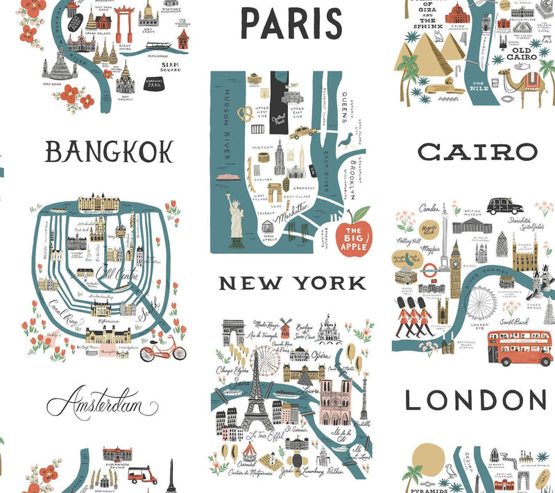 Rifle Paper Co. City Maps Peel And Stick Blue/Red Wallpaper
