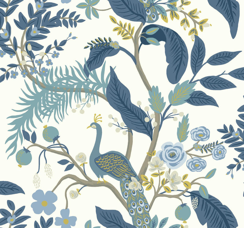 Rifle Paper Co. Peacock Blue/White Wallpaper