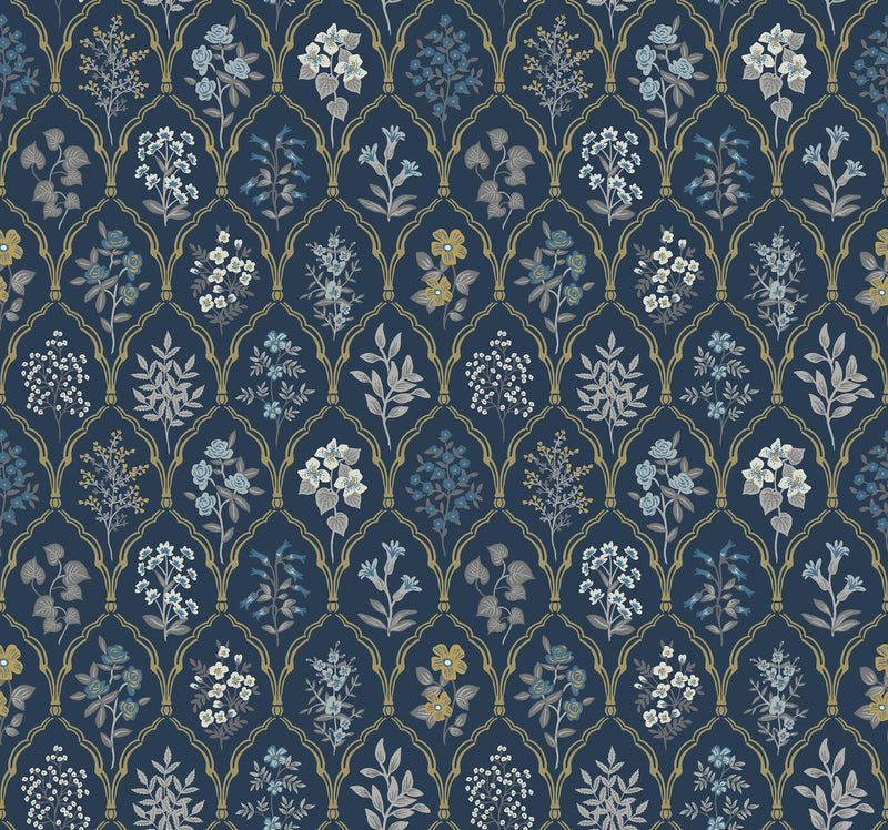 Rifle Paper Co. Hawthorne Navy/Gold Wallpaper