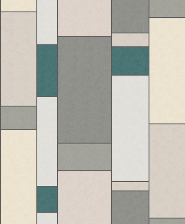 Seabrook De Stijl Geometric Perry Teal & Frosted Petal Wallpaper