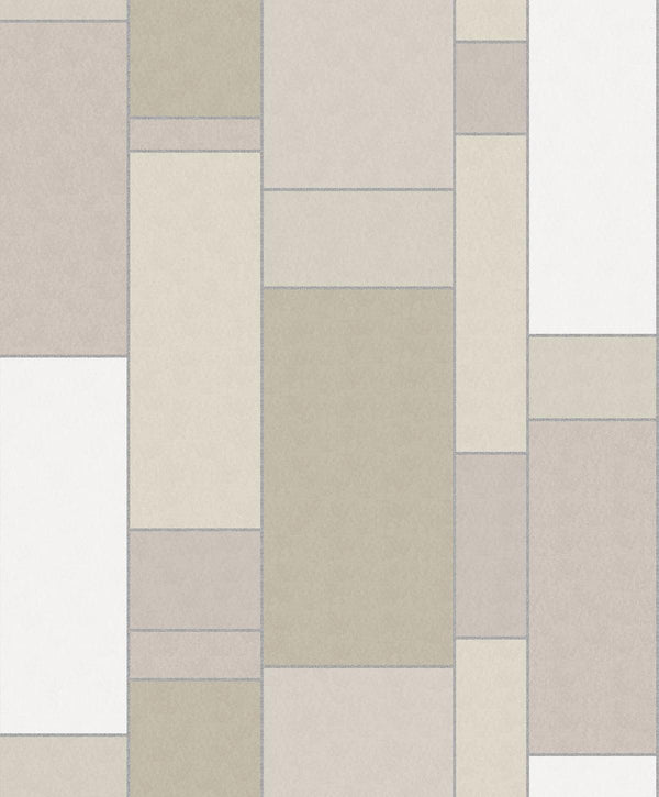 Seabrook De Stijl Geometric Soft Sage & Metallic Silver Wallpaper