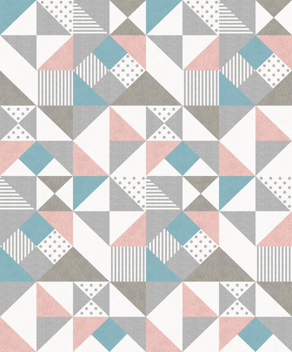 Seabrook Lozenge Geometric Metallic Silver & Perry Teal Wallpaper