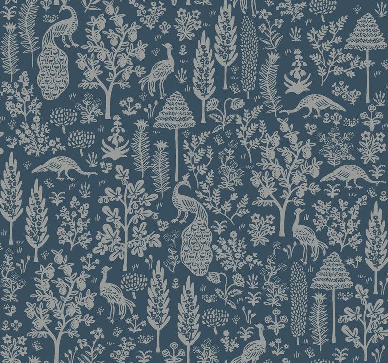 Rifle Paper Co. Menagerie Toile Dark Blue Wallpaper