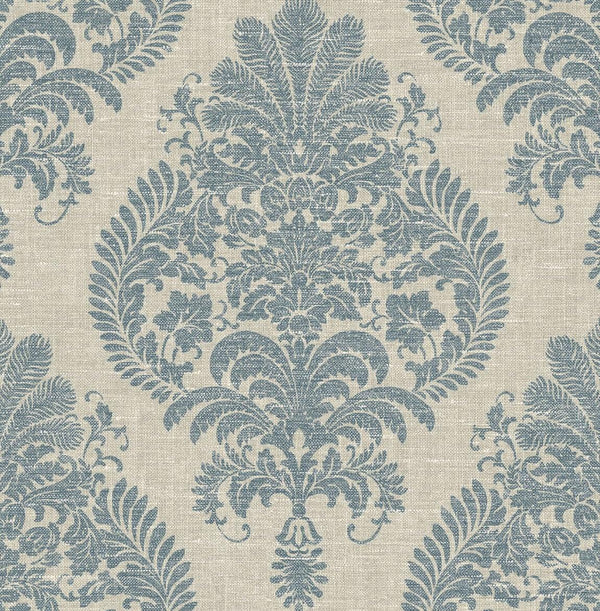 Seabrook Antigua Damask Air Force Blue And Alabaster Wallpaper