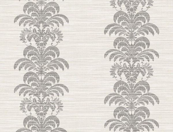 Seabrook Palm Frond Stripe Stringcloth Charcoal And Ivory Wallpaper