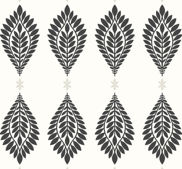 Seabrook Mirasol Palm Frond Ebony And Eggshell Wallpaper