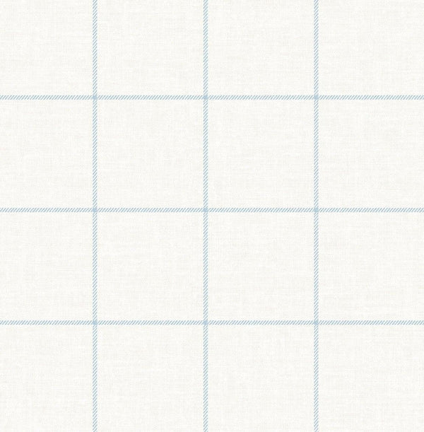 Seabrook Linen Check Blue Frost And Bone White Wallpaper