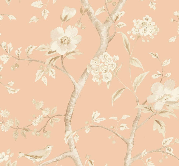 Seabrook Southport Floral Trail Soft Melon And Arrowroot Wallpaper
