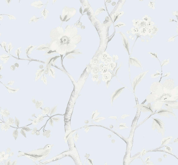 Seabrook Southport Floral Trail Blue Frost And Cove Gray Wallpaper