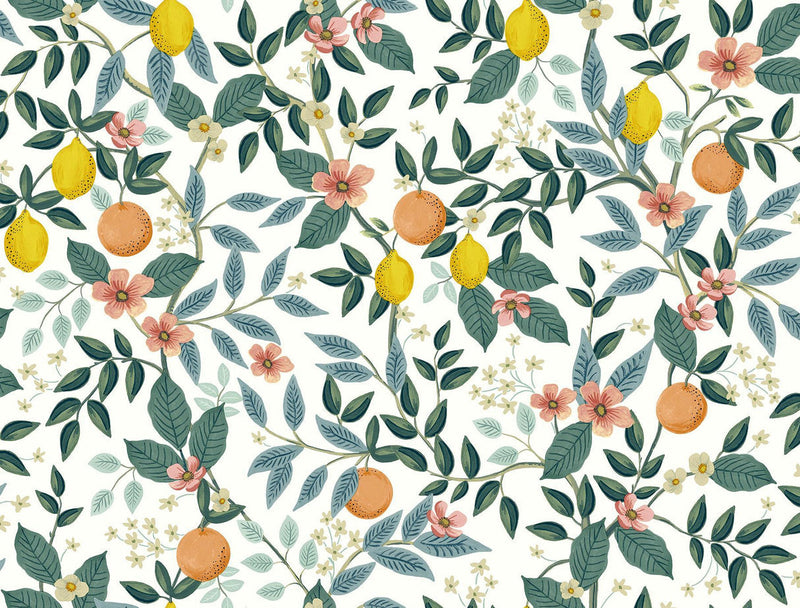 Rifle Paper Co. Citrus Grove Peel And Stick White Wallpaper