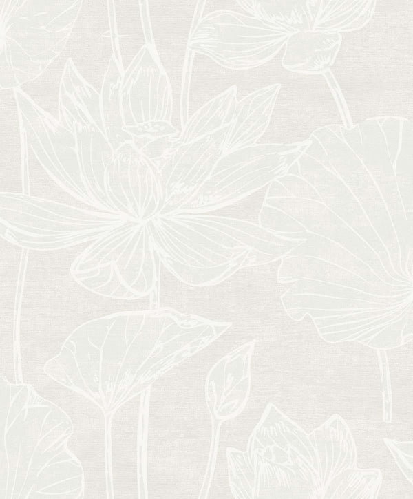 Seabrook Water Lilies White Pearl Wallpaper