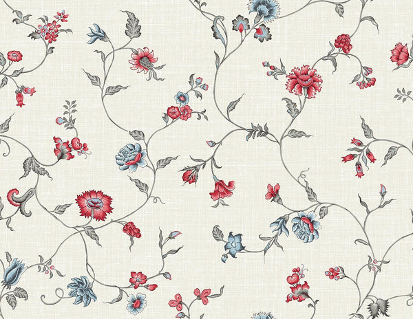 Seabrook Florale Trail Antique Ruby & French Blue Wallpaper