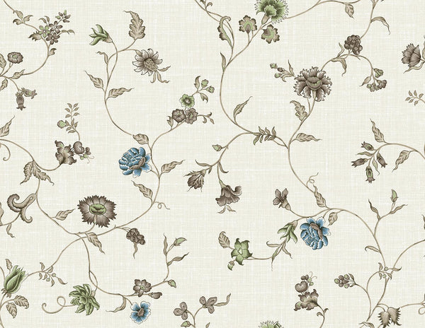 Seabrook Florale Trail Greige & Blue Bell Wallpaper